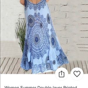 Women summer double layer printed blue